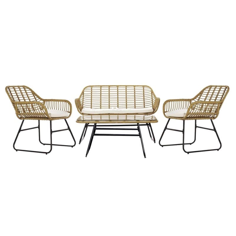 Trädgårdssoffa DKD Home Decor Brun Metall Polyester syntetisk rattan (4 pcs) (124 x 74 x 84 cm)