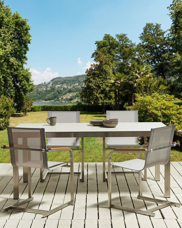 Havestole Beige Polyester og Sølv Rustfrit Stål 4 stk 85 x 55 x 56 cm Dekorative Frisvingerstole med Armlæn til Udendørs Haven Terrasse Altan