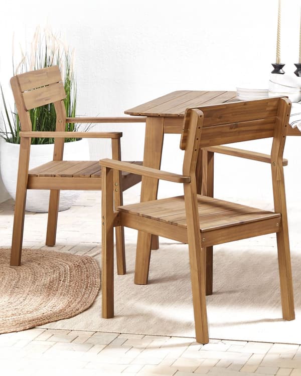 Havestole Lyst Akacietræ Sæt 88 x 52 x 60 cm Stole med Arm til Have Terrasse Altan Udendørs Rustik stil Vejr Bestandig UV og Regn