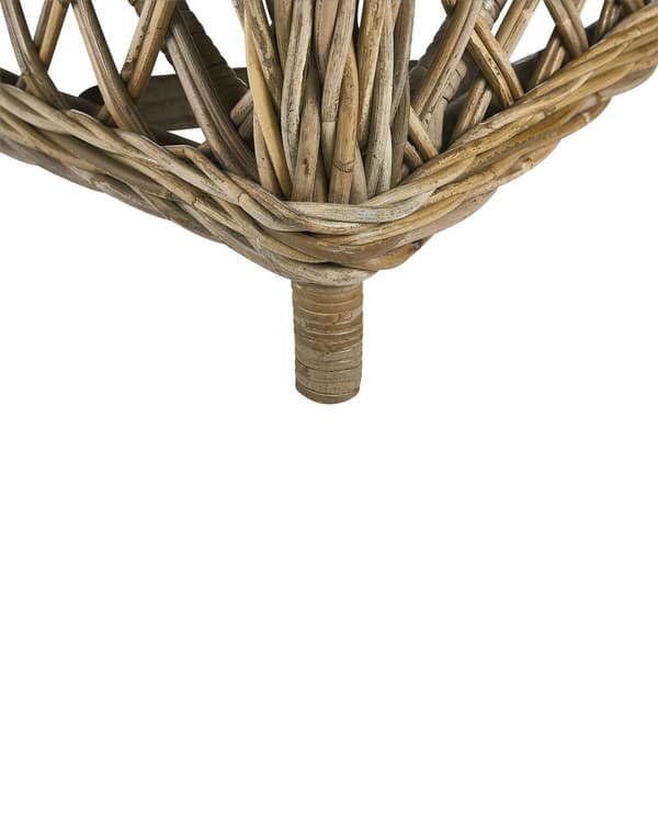 Havestol Beige Natur Rattan Træ Flettet Havelænestol med Fodskammel Hynder UV Bestandig Loungestol Udendørs til Terrasse Stue