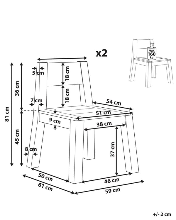 Puutarhatuoli vaalea 59 x 81 x 61 cm akaasia öljytty 2 kpl sisälle ulos