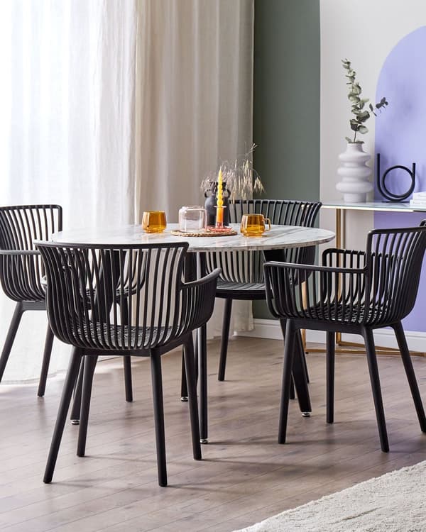 4 st Matstolar Svart Plast med Armstöd Inomhus Utomhus Trädgård Minimalistisk Stil