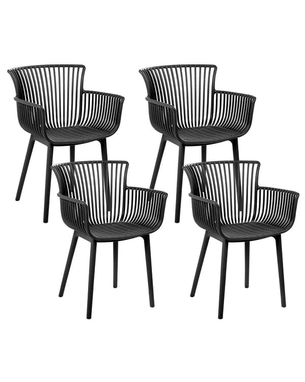 4 st Matstolar Svart Plast med Armstöd Inomhus Utomhus Trädgård Minimalistisk Stil