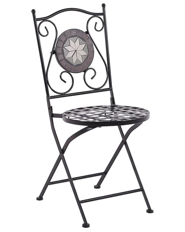 2 st Trädgårdsstolar Svart Metall Hopfällbara Ryggstöd Mosaik mönster Vintage Stil