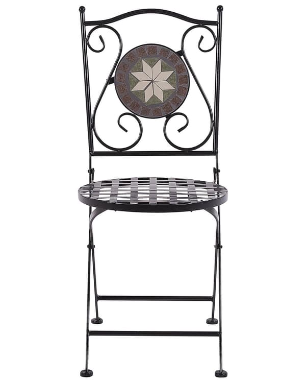 2 st Trädgårdsstolar Svart Metall Hopfällbara Ryggstöd Mosaik mönster Vintage Stil