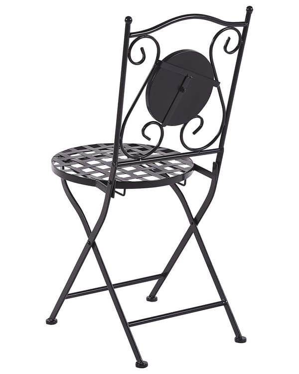 2 st Trädgårdsstolar Svart Metall Hopfällbara Ryggstöd Mosaik mönster Vintage Stil