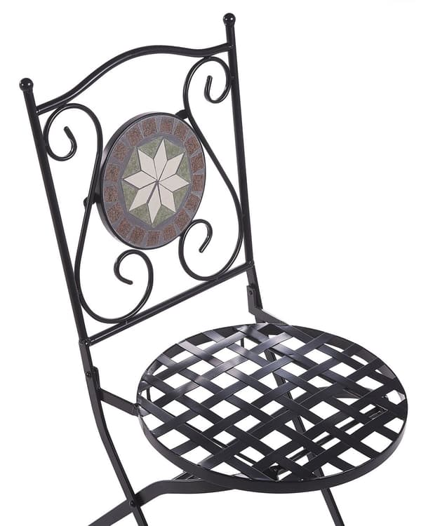 2 st Trädgårdsstolar Svart Metall Hopfällbara Ryggstöd Mosaik mönster Vintage Stil