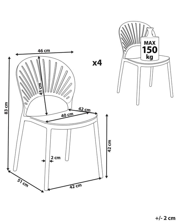 Set med 4 matstolar Plast Blå Inomhus Utomhus Trädgård Stapelbar Minimalistisk stil