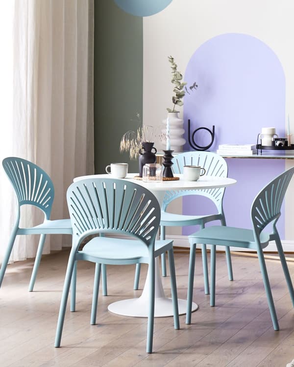 Set med 4 matstolar Plast Blå Inomhus Utomhus Trädgård Stapelbar Minimalistisk stil