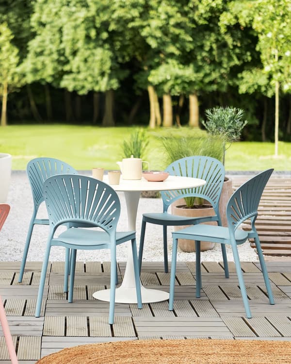 Set med 4 matstolar Plast Blå Inomhus Utomhus Trädgård Stapelbar Minimalistisk stil