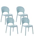 Miniatyrbild 1 av 9: Set med 4 matstolar Plast Blå Inomhus Utomhus Trädgård Stapelbar Minimalistisk stil