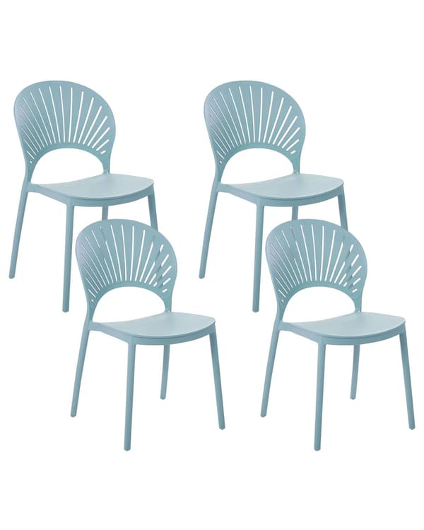 Set med 4 matstolar Plast Blå Inomhus Utomhus Trädgård Stapelbar Minimalistisk stil