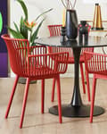 Miniatyrbillede 5 af 10: Havestole Rød Plastik Polypropylen Sæt 4 stk Stabelstole med Armlæn Lamel Høj Ryg Spisebordstole til Spisestue Køkken Terrasse Have