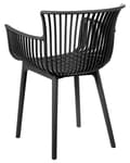 Miniatyrbillede 7 af 9: Havestole Sort Plast Polypropylen Sæt 4 stk Stabelstole med Armlæn Lamel Høj Ryg Spisebordstole til Spisestue Køkken Terrasse Have Indretning