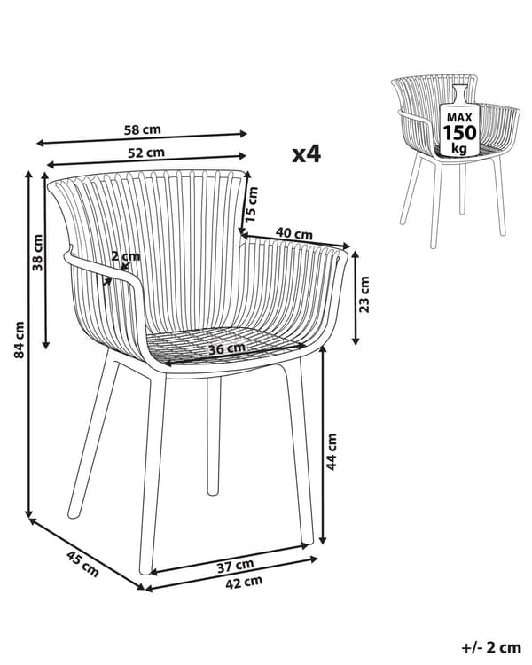 Set med 4 matstolar Gul Plast Inomhus Utomhus Trädgård med armstöd Minimalistisk stil
