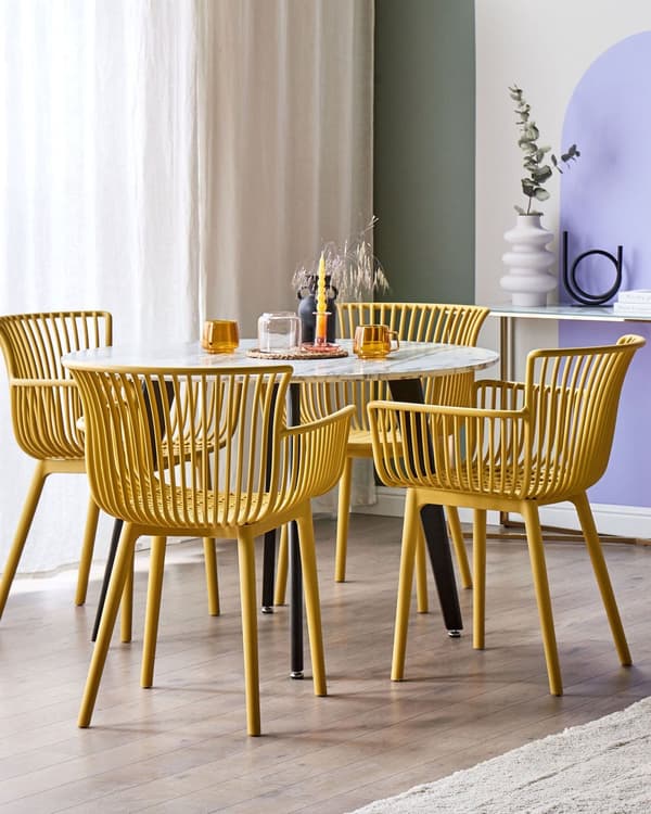 Set med 4 matstolar Gul Plast Inomhus Utomhus Trädgård med armstöd Minimalistisk stil