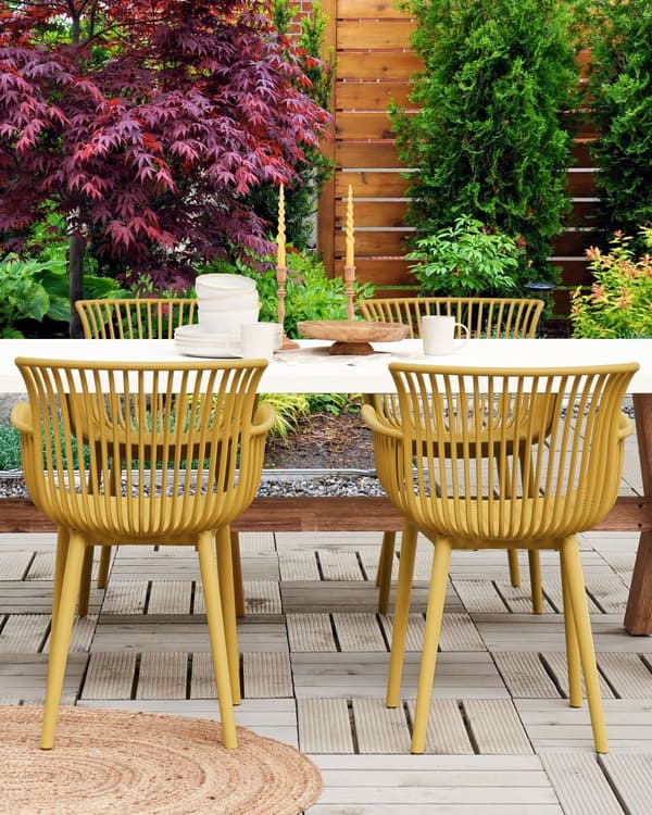 Set med 4 matstolar Gul Plast Inomhus Utomhus Trädgård med armstöd Minimalistisk stil