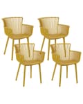Miniatyrbild 1 av 9: Set med 4 matstolar Gul Plast Inomhus Utomhus Trädgård med armstöd Minimalistisk stil