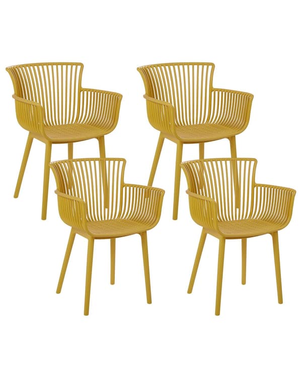 Set med 4 matstolar Gul Plast Inomhus Utomhus Trädgård med armstöd Minimalistisk stil