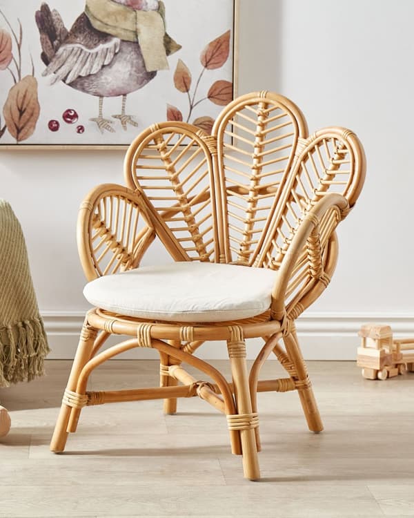 Påfågelstol för Barn Beige Rotting Bomull Dyna Trägård Uteplats Inomhus Boho