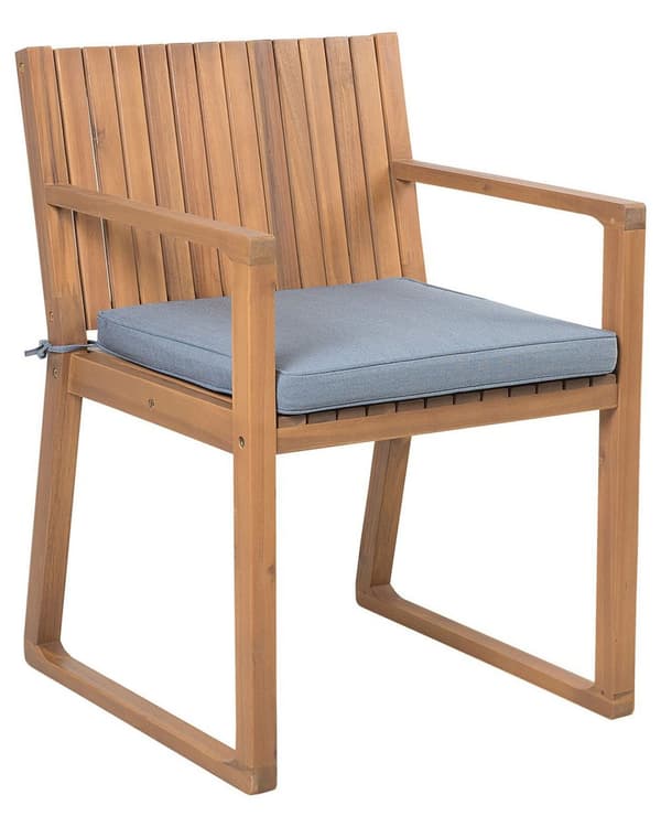 Sett med 8 hagestoler Lyst akasietre 80 x 59 cm Med blå puter Rustikk stil