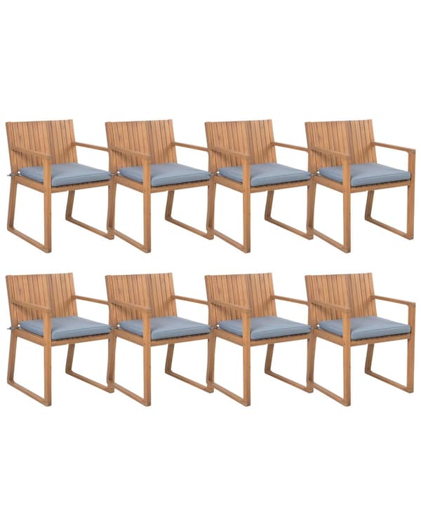 Sett med 8 hagestoler Lyst akasietre 80 x 59 cm Med blå puter Rustikk stil