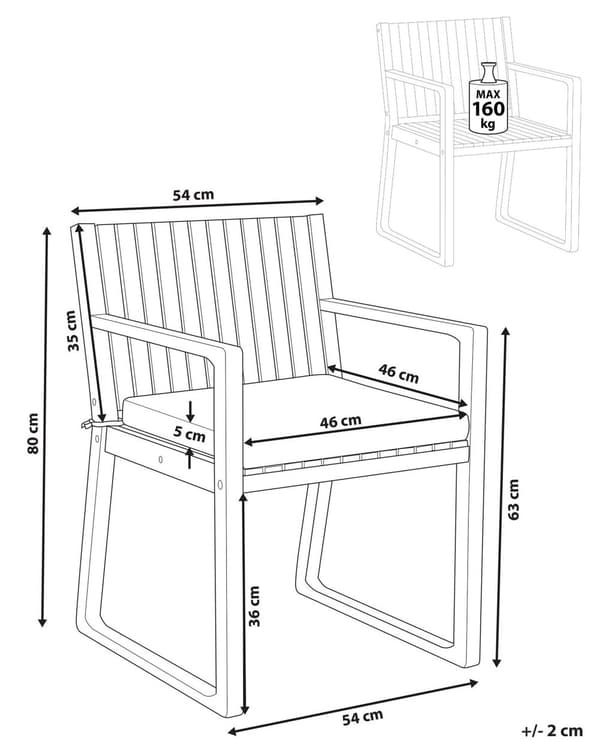 Utendørs spisestol Lyst akasietre 80 x 59 cm Grå sittepute Armlener Rustikk stil Hagemøbler Hagestol