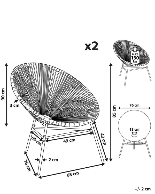 Sett med 2 hagestoler Flerfarget PE Rotting Papasan Moderne Design Hage Innedørs Utendørs