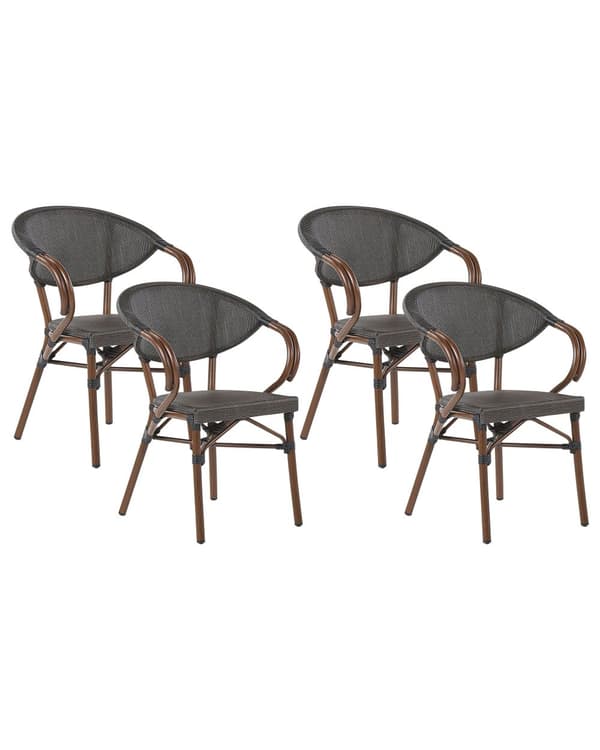 Sett med 4 Hagestoler Mørkt Tre Aluminiumsramme Grå Tekstilsete Stablebar