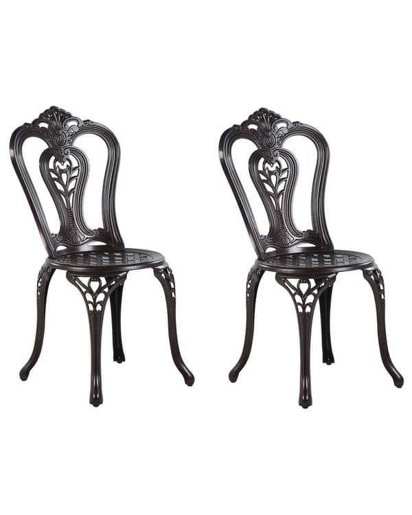 Sett med 2 Hagestoler Brun Aluminium Armløs Bistro Spisestue Vintage Mønster Metall