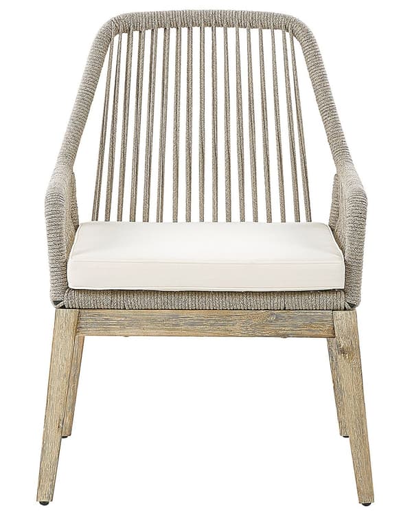 Sett med 2 utendørs spisestoler Beige Polypropylen Stålramme Ben i lyst akasietre Sitteputer Korgstol Moderne design Hagemøbler