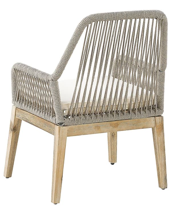Sett med 2 utendørs spisestoler Beige Polypropylen Stålramme Ben i lyst akasietre Sitteputer Korgstol Moderne design Hagemøbler