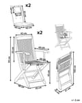 Miniatyrbilde 3 av 11: Sett med 2 hagespisestoler i lyst tre med hvit pute Akasietræramme Sammenleggbar rustikk design