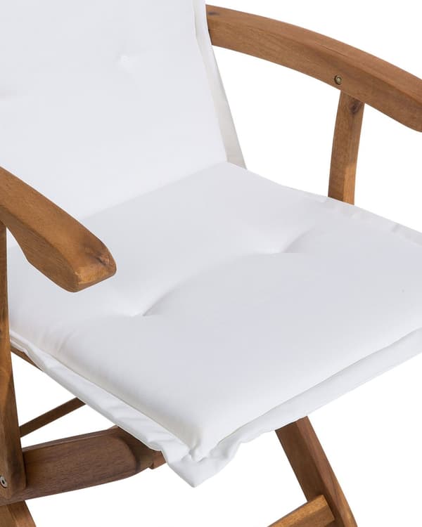 Sett med 2 hagespisestoler i lyst tre med hvit pute Akasietræramme Sammenleggbar rustikk design