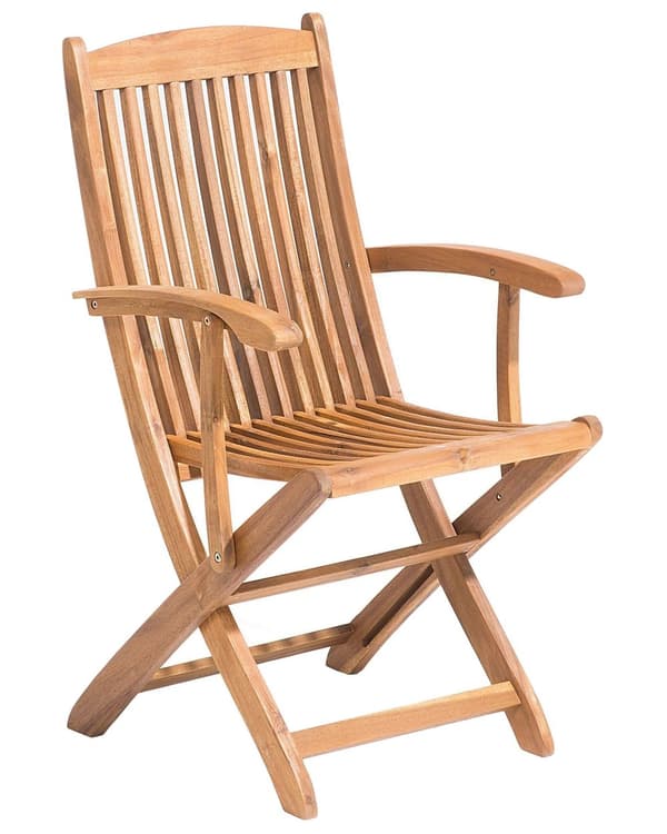 Sett med 2 hagespisestoler i lyst tre med hvit pute Akasietræramme Sammenleggbar rustikk design