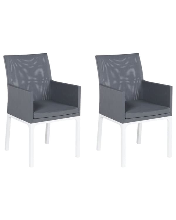 Sett med 2 hagestoler Grå Aluminium Hvite ben Armlener Quick Dry-skum UV-bestandig Moderne design Innendørs Utendørs Spisestoler