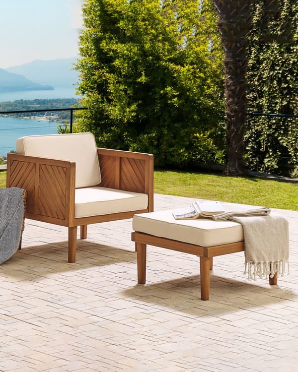 Hagestol Akasietre Lys beige puter 76 x 65 x 65 cm Lenestol Utemøbler Terrasse Hage Moderne Rustikk