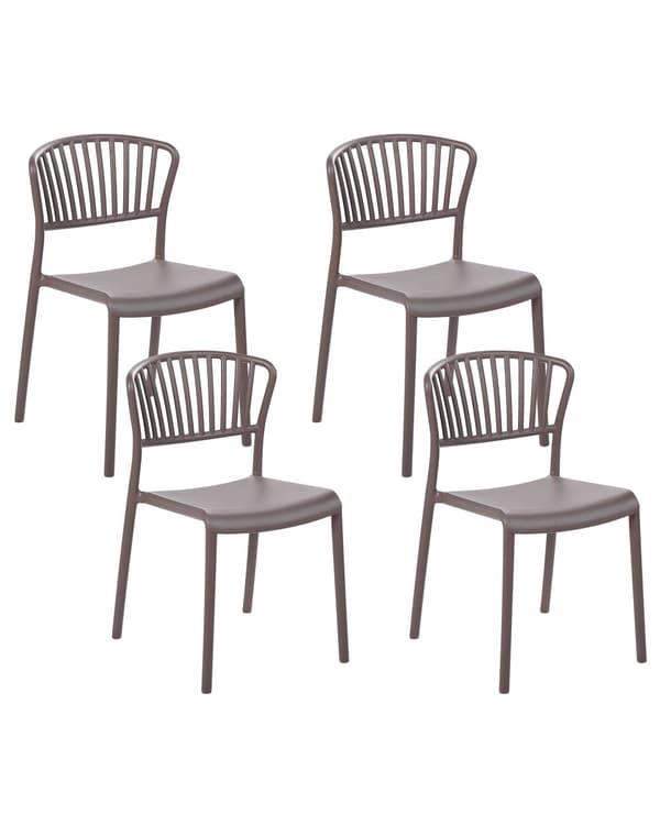 Sett med 4 spisestuestoler taupe plast innendørs utendørs hage minimalistisk stil
