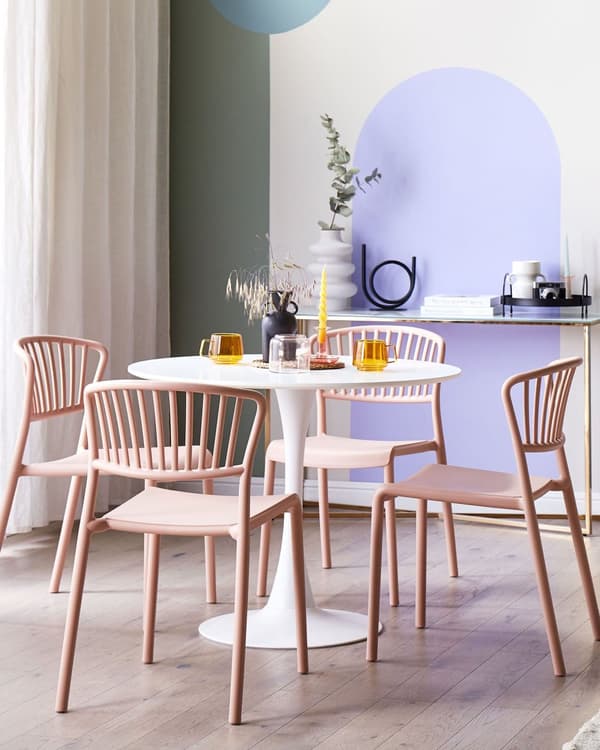 Sett med 4 Spisestuestoler Rosa Plast Innendørs Utendørs Minimalistisk Stil