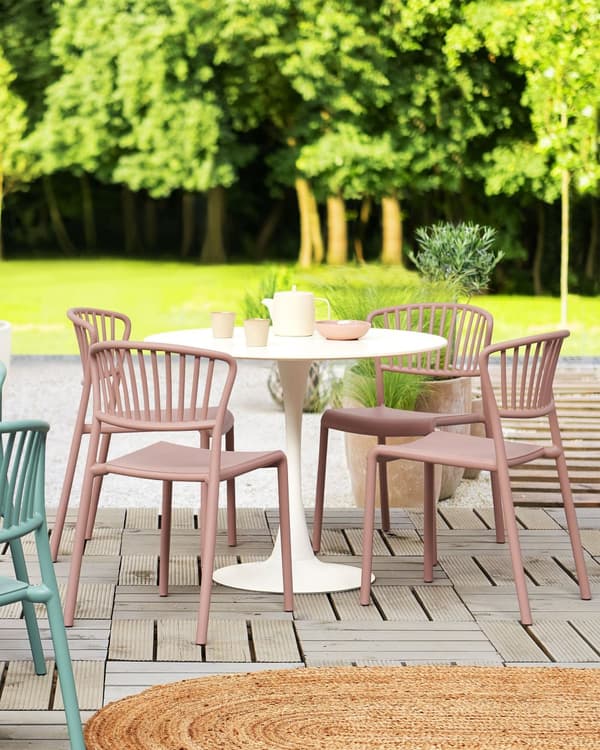 Sett med 4 Spisestuestoler Rosa Plast Innendørs Utendørs Minimalistisk Stil