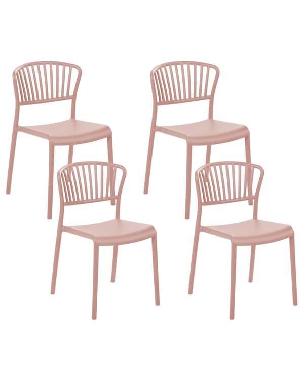 Sett med 4 Spisestuestoler Rosa Plast Innendørs Utendørs Minimalistisk Stil