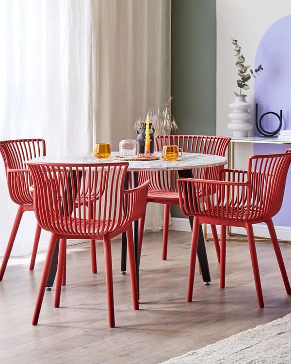 Sett med 4 Spisestuestoler Rød Plast Innendørs Utendørs Hage Minimalistisk Stil