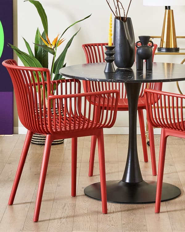 Sett med 4 Spisestuestoler Rød Plast Innendørs Utendørs Hage Minimalistisk Stil