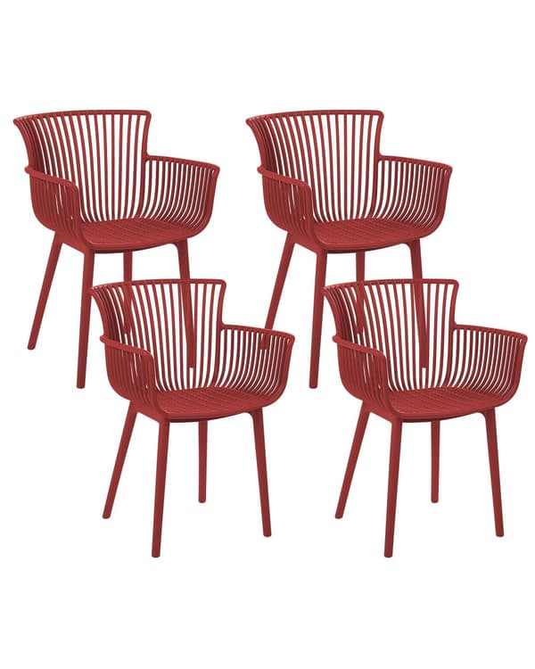 Sett med 4 Spisestuestoler Rød Plast Innendørs Utendørs Hage Minimalistisk Stil