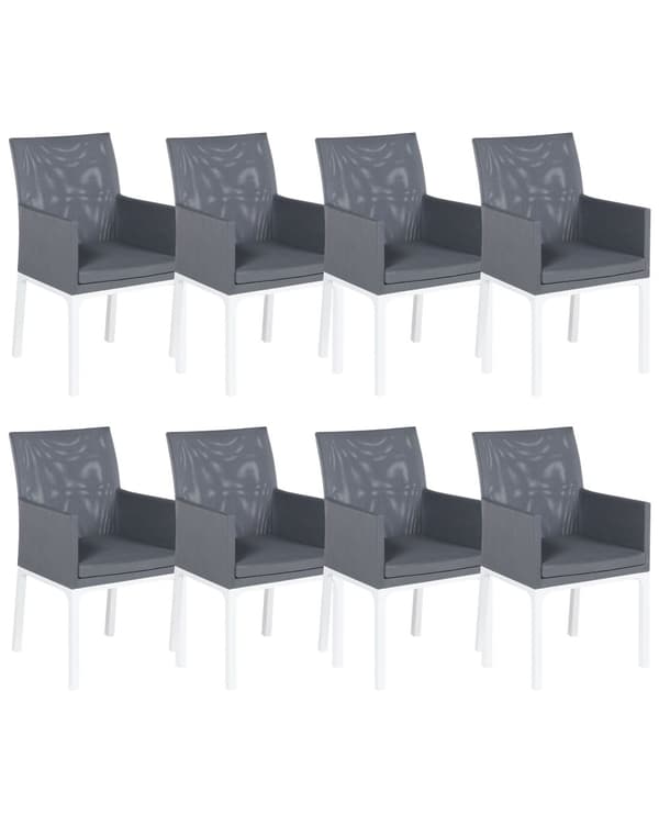 Sett med 8 hagestoler Grå Aluminium Hvite ben Armlener Quick Dry-skum UV-bestandig Moderne design Innendørs Utendørs Spisestoler