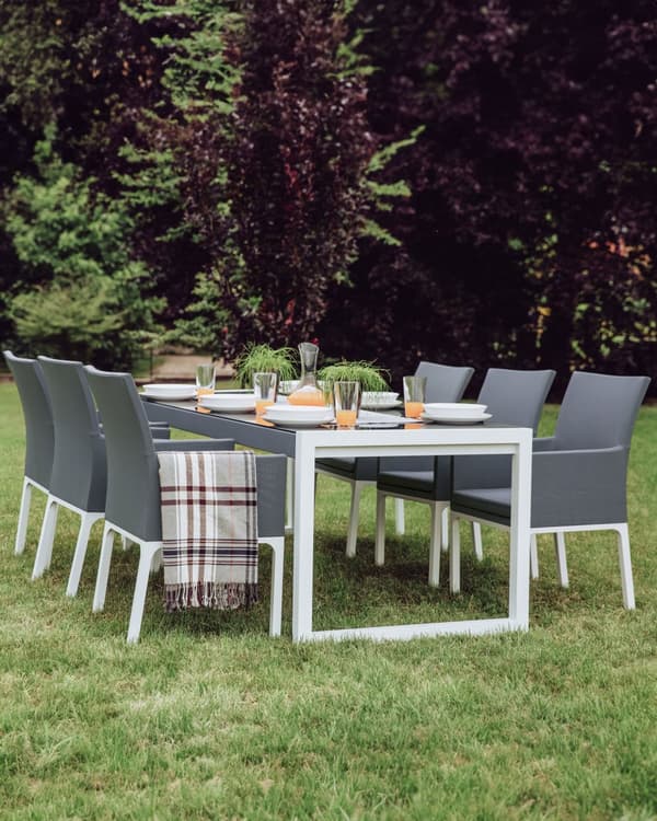 Sett med 4 hagestoler Grå Aluminium Hvite ben Armlener Quick Dry-skum UV-bestandig Moderne design Innendørs Utendørs Spisestoler