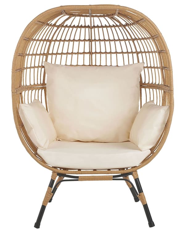 Kurvstol Rotting Naturlig Farge Svart Jernben Beige Sitteputer Høyt ryggstøtte Benhetter Boho Cocoon Hage Terrasse Stue