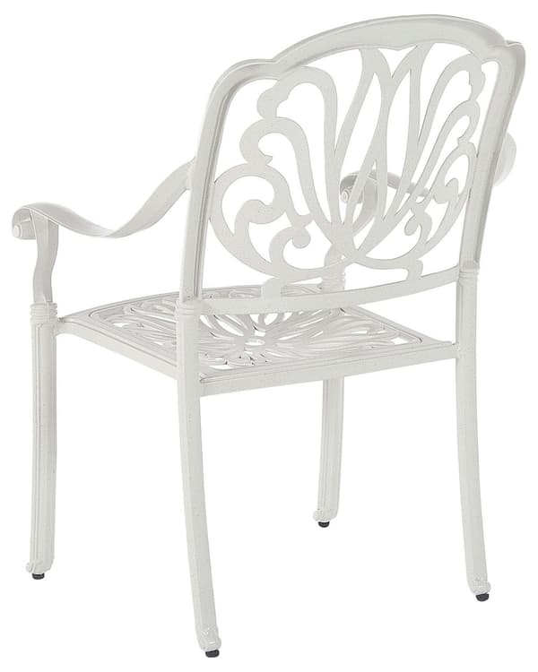 Sett med 4 Hagestoler Hvit Aluminium med Brune Puter Utendørs Vintage stil