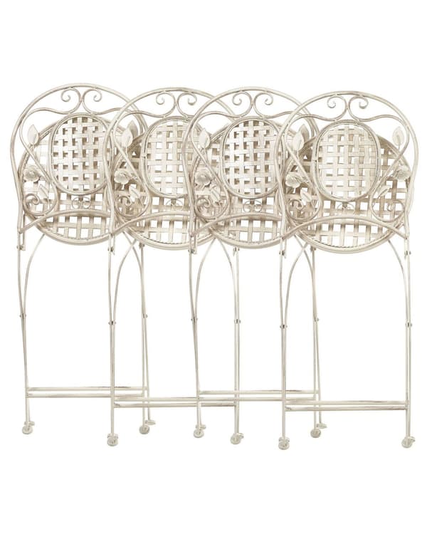 Sett med 4 Hagestoler Off-White Jern Sammenleggbar Distressed Metall Utendørs UV Rustmotstand Fransk Retro Stil