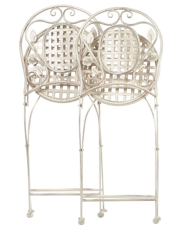 Sett med 2 Hagestoler Off-White Jern Sammenleggbar Distressed Metall Utendørs UV Rustmotstand Fransk Retro Stil